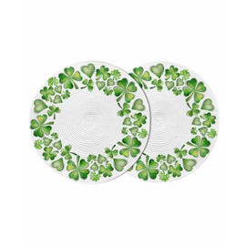 Green Shamrock Round Braided Placemats Set of 2 St. Patrick's Day Heart Round Clover Round Placemats for Dining Tables Kitchen Decoration 15 inch Washable Irish Lucky Clover Round Table Mats