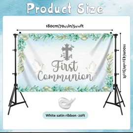 First Communion Decorations Backdrop, 71" X 43" First Holy Communion Decorations Banner, Mi Primera Comunion Backdrop for 1st Communion Decorations, My First Communion Decorations