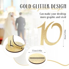 Burbell Glitter Table Numbers 1-25 Wedding Table Numbers Wooden Table Numbers for Wedding Reception Standing Seat Numbers with Holder Base for Wedding Party Event Catering Receptions Banquets (Gold)