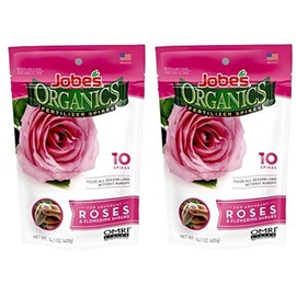 Jobe’s Organics Rose Fertilizer Spikes, 3-5-3 Time Release Fertilizer for All Flowering Shrubs, 10 Spikes per Package (2, Original Version)