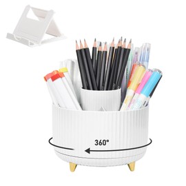 Marte Vanci Rotating Pen Holder for Desk, 360° Rotating Pen holder Desk Organizer with 5 Compartments, Desktop Stationary Storage, Spinning desk organizer for Office, School, Home (White)