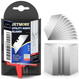 JETMORE 100 Pack Utility Knife Blades, Box Cutter Blades with Dispenser, SK5 High Carbon Steel Heavy Duty Utility Knife Replacement Blades, Standard Size Sharp Blade for Most Box Cutter