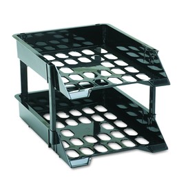 Deflecto Super Tray Countertop Tray, Break-Resistant, Black, Set of 2 Trays With (4) 3" and (4) 5" Plastic Risers, 11"W x 2-1/2"H x 14-3/4"D (63304)