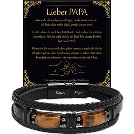 LEAFIA Tiger's Eye Leather Bracelet Men's Bracelet with Engraving I Love You, Christmas Gifts, Gift for Him Wedding Anniversary, Men for Valentine's Day, Birthdays, Husband