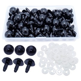 Bestartstore 1Box(50pcs)15mm Black Plastic Safety Eyes DIY Craft Eyes with 50pcs Washers for Amigurumi Projects,Knitting Needles Crochet Toy,Doll, Crafts Plush Animal DIY Making