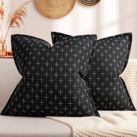 ZWJD Throw Pillow Covers 18x18 Set of 2 Soft Polyester Decorative Textured Cushion Covers with Flange Edge Cozy Farmhouse Pillow Covers for Couch Bed Sofa Living Room, Black