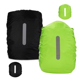 2pcs Raincover for Backpacks with Reflective Stripes, 15L-25L Waterproof Backpack Raincover, Raincover Backpacks for Hiking, Camping, Travel, Cycling (S, Black + Green)