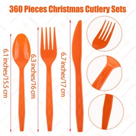 Kochorie 360 Pieces Thanksgiving Plastic Cutlery Set Disposable Plastic Utensils Heavy Duty Flatware Set Includes Orange 120 Knives 120 Forks 120 Spoons for Thanksgiving Party Wedding Birthday