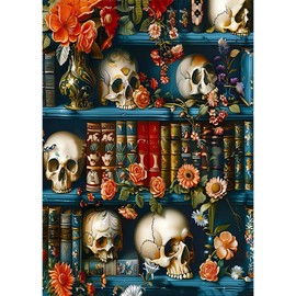 Jawecci Skull Diamond Painting Adults, 5D Two Bookshelf Diamond Painting Pictures Adults Beginners, DIY Round Stones Diamond Art Set Diamond Painting Children for Home Decor 30 x 40 cm