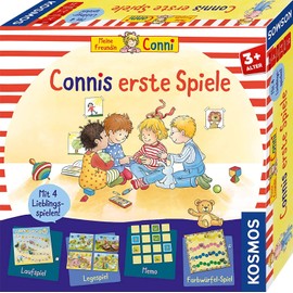 Kosmos 681043 Connis erste Spiele Spielesammlung mit Vier Memo-, Lauf- und Legespielen, Brettspiel für 2-4 Kinder ab 3 Jahre, Meine Freundin Conni