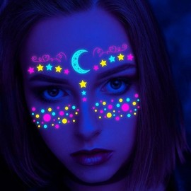 Halloween Neon Face Tattoo Stickers - 8 Sheets Water Transfer Decals Female