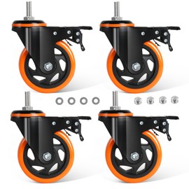 Stem Caster Wheels 3 inch Heavy Duty,Threaded Stem Casters Set of 4 with American Size 3/8" -16 x 1 Locking Casters Swivel Castor Wheels for Cart, Furniture,Industrial