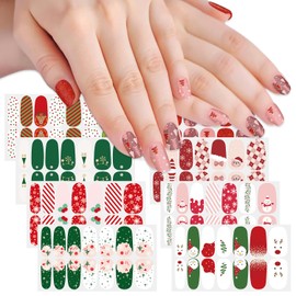SILPECWEE 8 Sheets Christmas Nail Wraps for Women Stick on Nail Polish Strips Gel Nail Strips Self Adhesive Nail Polish Stickers Full Fingernail Sticker Nails Manicure Kit with Nail File