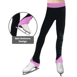 Gogokids Girls Ice Skating Pants, Black Tights Fleece Dancing Trousers for Kids 4-14 Years