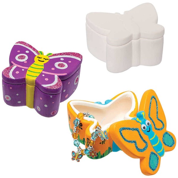 Baker Ross FC822 Butterfly Ceramic Trinket Boxes - Pack of 3, Ceramic Painting for Kids, Crafting Kit for Kids
