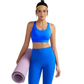 RUNNING GIRL High Support Sports Bras for Women,Adjustable Straps High Impact Sports Bra for Women Large Bust(3110_Sparkle Blue_L)