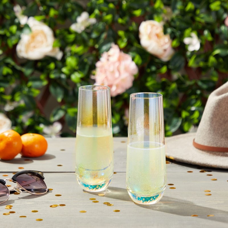 Sparkle and Bash Iridescent Stemless Champagne Flutes & Mimosa Glasses,