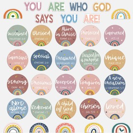 Christian Bulletin Board Decorations - Bible Verses Inspirational Bulletin Board Sets Motivational Cutouts God Says You are Religious Classroom Wall Decor for School Home Church Supplies（Boho Rainbow