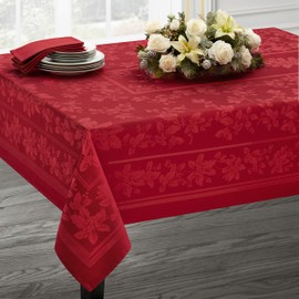 Holiday Elegance Engineered Jacquard Christmas Tablecloth (RED, 60" X 120" Rectangular)