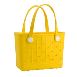 Small EVA Beach Bag Creative Rubber Beach Totes Waterproof Travel Bags Anti-tilting Handbag for Sports, Pool, Beach,Yoga, Yellow, Small