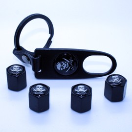 4 Valve Caps with Keyring – Black – Valve Pendant Key Ring Keychain