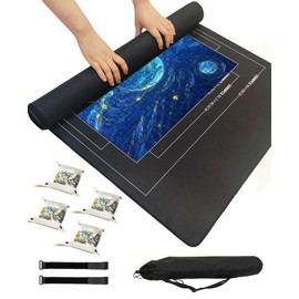 LERYG Jigsaw Puzzle Mat Roll Up Non-Slip Felt 120 X 60 cm (47 X 26 inches) with Portable Storage Bag and 4 Sorting Pouchesfor 500, 1000 or 1500 Piece Puzzles（Black