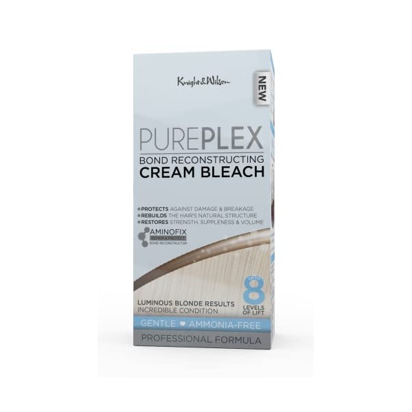 Knight & Wilson Pure Plex Bond Reconstructing Cream Hair Bleach, Ammonia Free Formulation Lifts up to 8 Shades, Protects & Repairs during Lightening. Complete at home plex bleach with tint bowl and brush.