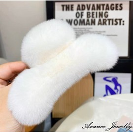 Avance Hair Clip Fur Hair Claw Cute Adult Popular Hair Accessory for Women Pink Beige Black White (White)