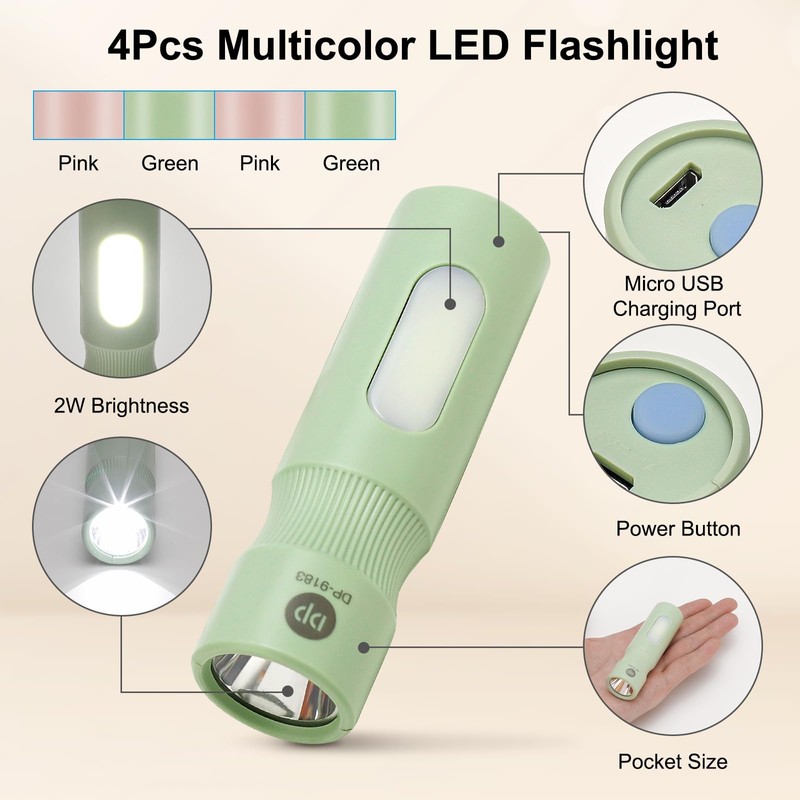 KAILEDI Mini Flashlight, 4 Pack Led Rechargeable Flashlights High Lumens