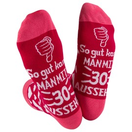 HJSSAA Birthday Socks Women, Funny Socks with Saying So gut kann man mit 30/40/50/60 Look, Gift Ideas Women, Pink Non-Slip Socks for Mum Sister Colleague, pink