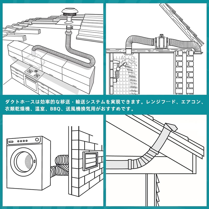 OOPPEN Duct Hose, Flexible Duct, Aluminum Hose for Ventilation, Funnel,