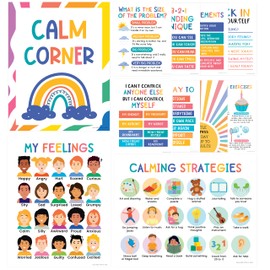 Calming Corner Sign Poster Middle School Classroom Calm Down Time Quiet Center Area Coping How Are You Feeling Preschool Toddler Emotion Chart for Therapy Supplies Social Emotional Decor Cool Peace