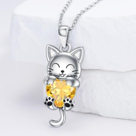 LONAGO Cat Necklace with November Birthstone Cat Pendant Necklace Sterling Silver Jewelry Gifts for Women