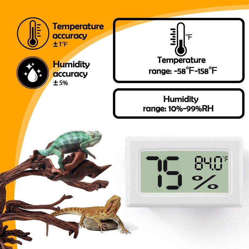 Bearded Dragon Accessories, 2 PCS Rectangle Reptile Thermometer and Humidity