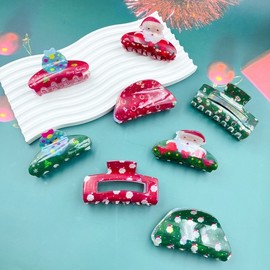New Christmas Hair Claw Clip - Medium Size, Printed Holographic Design (lf1348) Free Size / Option No.5 6ea