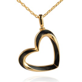 ILLUMIN Tender Tilted Heart Pendant Necklace for Women, 18K Gold Plated, Enamel, 16-18 inch Adjustable Cable Chain, Yellow Gold and Black