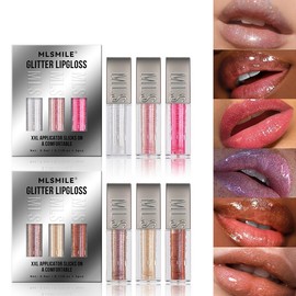 3 PCS High Shine Glitter Lip Gloss,Diamond Glitter Lip Gloss Long Lasting Moisturizing Lip Gloss Non-sticky Glossy Glitter Liquid Lipstick for Women,girls 0.33fl oz - Color: C11+C12+C13