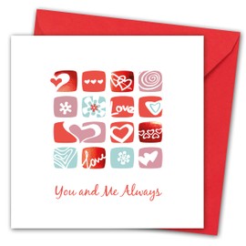 Valentines Card. Love Icon's Design. Eco-friendly. 4pp 150x150mm size. Valentine's Card with Red Envelope. Verse inside. Printed and Packed in UK.