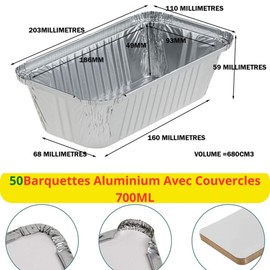 OUTIHOME Aluminum Bowls with Cardboard Lids 700ml Pack of 50 Disposable Food Containers Suitable for Oven, Grill, Freezing, Preserving Food
