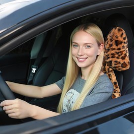 2 Pcs Plush Bow Car Headrest Neck Pillow Cute Bow Pillow for Car Seat Décor Soft Neck Support for Comfortable Driving Traveling Office Fluffy Head Rest Cushion, Leopard Print