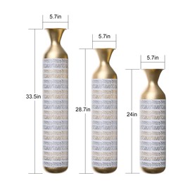 TREATLIFE HOME Elegant Oversized Flower Vase Set for Home Decor, Handmade Metal Design for Dried Flowers, Vintage Gold Finish, Set of 3