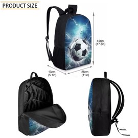 Bulopur Soccer Football White Lightning Blue Sky Print Boys Girls School Bag Set, Schoolbag Hiking Daypack Laptop Backpack Lunch Bags