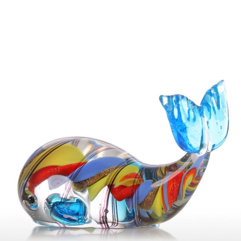 Tooarts Figura de ballena colorida de cristal soplada a mano