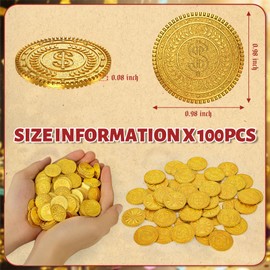 Byhoo 100 PCS Metal Gold Coins,DND Pirate Coins,Stress Relief Tool,with Velvet Drawstring Pouch for Board Games,Role Playing,Treasure Hunts,Pirate Adventure Themed Play Favor