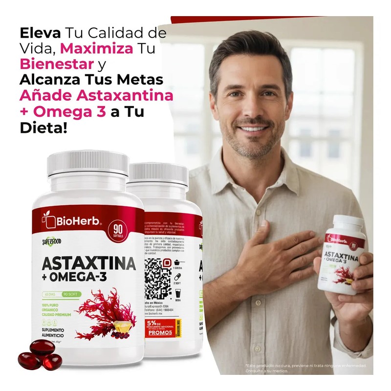 BioHerb Astaxantina 12mg Omega 3 EPA y DHA Fórmula Premium