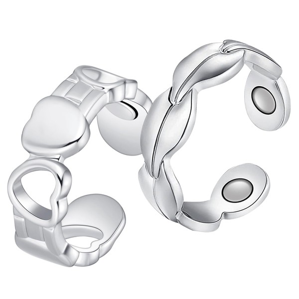 Feraco 2 anillos magnéticos de cobre para mujer, 99.99% cobre puro, anillo magnético ajustable con caja de regalo, regalos para mujeres