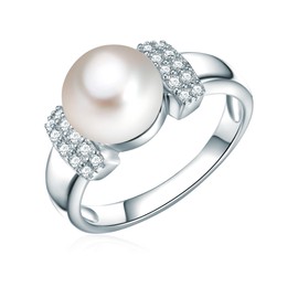 Valero Pearls Sterling Silver 925 rhodium-plated Ladies Ring with Freshwater cultured Pearls White and white Zirconia Size S 60201408