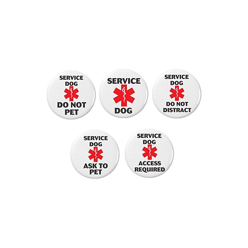 Set 5 Service Dog Medical Alert 1.25” Buttons Pins Do