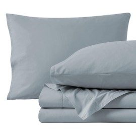 Bare Home 100% Organic Cotton Queen Sheet Set - Crisp Percale Weave - Cool, Breathable, and Hypoallergenic - Bedding Sheets & Pillowcases - Luxury Hotel Sheet Set (Queen, Dusty Blue)