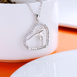 Gymnastics Necklace Sterling Silver - Gymnast Heart Pendant Inspiration Sport Ballerina Jewelry Gift Birthday Christmas (grey pendant)